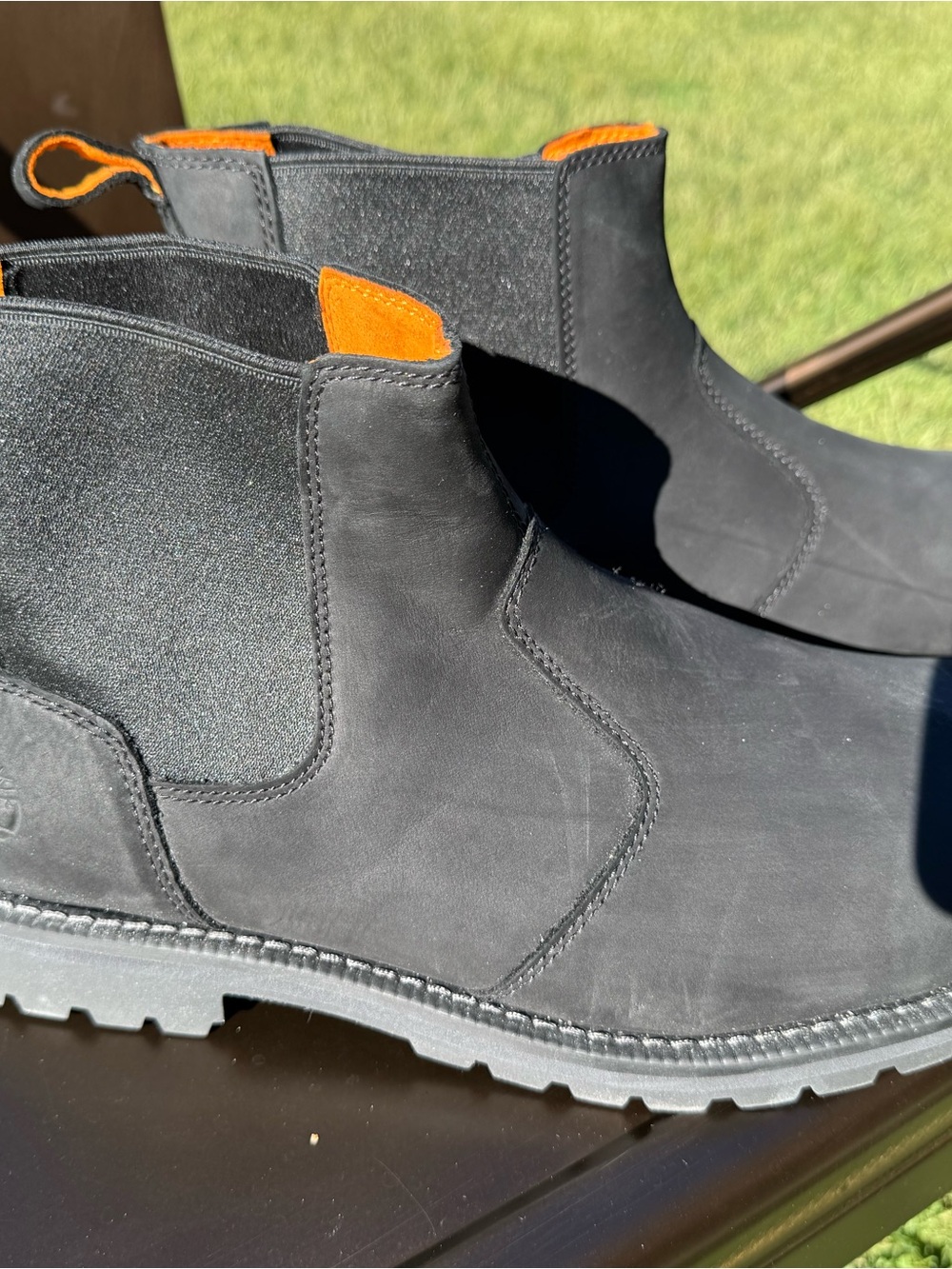 Men's Timberland Black Chelsea Boots with Orange Pull Tab